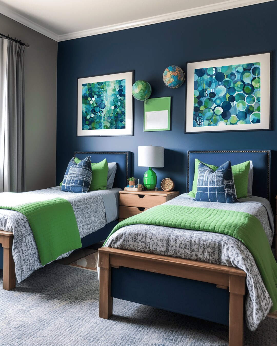Blue and Green Kids Room Art: Playful Wall Prints (set of 2, Digital ...