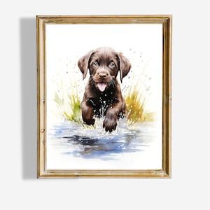 Chocolate Labrador Puppy  Drawing  Watercolor Art Print | Instant Download Wall Art for Home Decor | Pet Lovers Gift for Chocolate Lab Lover
