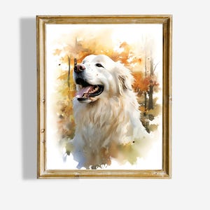 Impressão em aquarela dos Grandes Pirineus | Decoração e presentes para amantes de animais de estimação | Download digital de arte de parede para casa | Presente dos Grandes Pirineus