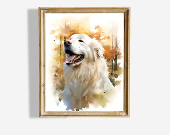 Great Pyrenees Watercolor Art Print | Printable Pet Lover Decor & Gifts | Digital Download Wall Art for Home | Great Pyrenees Gift
