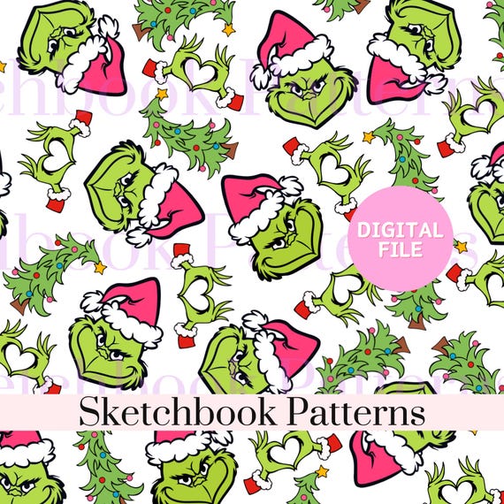 Grouchy Christmas Trees Seamless Pattern Digital File JPEG