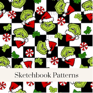 Grouch Peppermint Bows Christmas Seamless Pattern Digital File JPEG