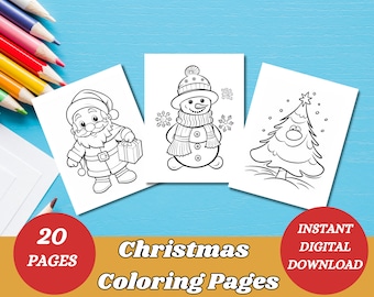Christmas Coloring Pages, Christmas Printable, Holiday Coloring, Christmas Coloring, 20 pages, Digital Download, Santa, Christmas Activities
