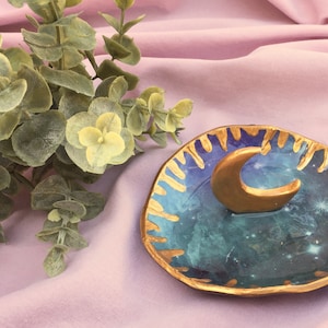 Polymer clay space moon jewelry ring dish