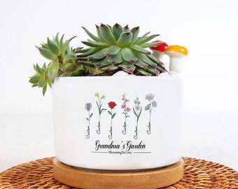 Flores personalizadas del mes de nacimiento Maceta de la abuela, Maceta de jardín personalizada de la abuela, Maceta de flores de la abuela y los nietos, Regalos del Día de la Madre