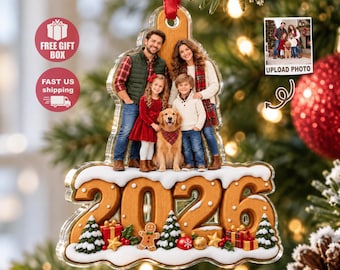 Personalized Family Photo Christmas Ornament 2026, Custom Family Picture Wooden Ornament, Gift for Family, Family Christmas Tree Keepsake