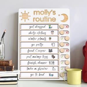 Personalized Wooden Daily Responsibility Board, Cute Routine Chart For Kids, Visual Schedule, Daily Routine Chart, Wooden Kids Chore Chart
