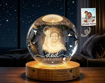 Bola de cristal fotográfica 3D personalizada, regalo por la pérdida de un padre, regalo en memoria de papá, recuerdo de condolencia, primer Día del Padre en el cielo.