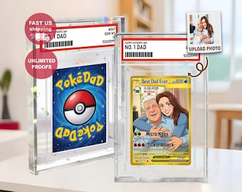 Gepersonaliseerde Pokedad anime-kaart, een op maat gemaakt Vaderdagcadeau voor een gamer-vader, een ruilkaart voor de beste papa van dochter, zoon of vrouw.