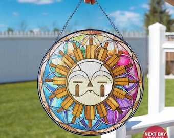 Vintage Esquie Glass Suncatcher, Clair Obscur Expedition 33 Inspired Sun Ornament, Fantasy Window Hanging, Stained Glass Style Gamer Gift