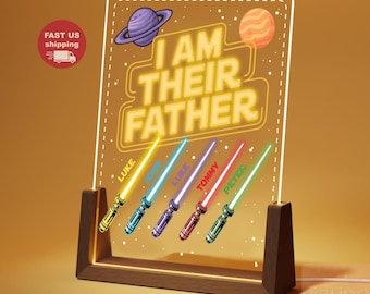 Custom I Am Their Father Night Light, Personalized Lightsaber Names Sign, Fathers Day Gift for Dad Husband, Acrylic LED Made in USA