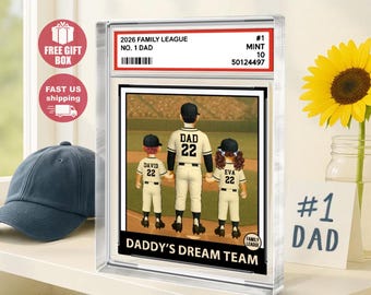Personalized Daddy Dream Team Baseball Plaque, Father's Day Gift 2026 from Kids, Custom Trading Card Acrylic Block for Dad Grandpa