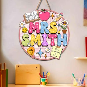 Personalized 3D Teacher Door Hanger, Teacher Appreciation Gifts, Classroom Welcome Sign,Groovy Notebook Door Sign, Back to School Decor Gift