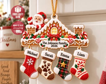 Personalized Family Christmas Ornament With Names, 2026 Stocking Ornament, Custom Family of 4 Christmas Keepsake, Family New Christmas Gift