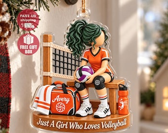 Personalized Just A Girl Who Loves Volleyball Volleyball Girl Ornament, Custom Name Athlete Xmas Gift, Volleyball Team, Teen Player Keepsake