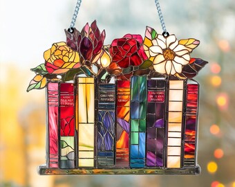Flower Book Acrylic Suncatcher Ornament, Christmas Book Club Ornament, Book Lover Gift, Book Club Gift, Book Lover, Book Reader Gifts