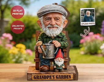 Pareja de gnomos personalizada a partir de una foto, placa acrílica personalizada para jardinería, regalo para papá, regalo divertido para él, papá, regalo para envejecer juntos