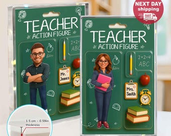 Custom Teacher Acrylic Block Gift, Personalized Classroom Desk Decor, Funny Teacher Action Figure Style Appreciation Gift