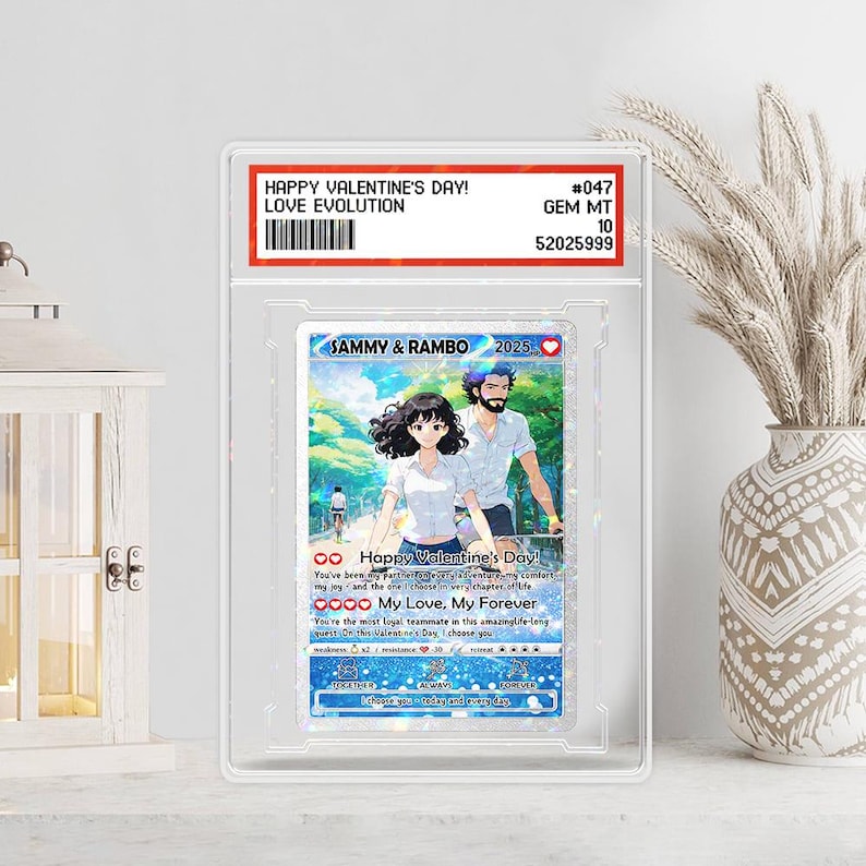 May include: A Valentine's Day trading card featuring the couple Sammy & Rambo. The card is encased in a protective case and has the text "Happy Valentine's Day! Love Evolution." The card's artwork depicts the couple on bicycles.