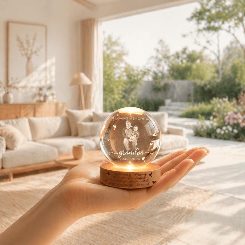 Custom 3D Photo Crystal Ball Light, Loss of Father Gift, Dad Memorial Gift, Sympathy Remembrance Keepsake, First Fathers Day in Heave image 10