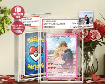 Carte acrylique personnalisée « Poke Love » pour couple, cadeau photo personnalisé sur le thème des animés pour la Saint-Valentin ou un anniversaire, cadeau de la part de sa femme pour un mari gamer