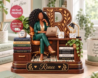 Personalized Black Woman Inspirational Wooden Decor, Custom Name Initial Desk Sign, Self Love Office Decor, Faith Gift for Her