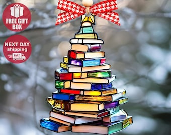Christmas Book Tree Suncatcher Ornament, Christmas Tree Bookish Gifts, Christmas Ornaments, Book Club Gift, Book Lover Gift, Exchange Gift