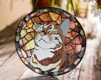 Custom Pet Suncatcher Stained Glass Cat Dog Portrait Gift for Pet Lovers Window Decor Memorial Keepsake