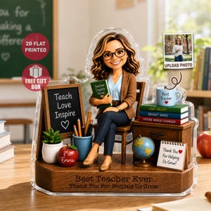 Custom Teacher Figurine, Wooden Acrylic Desk Block, Personalized Face Keepsake