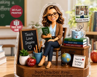 Custom Teacher Figurine, Wooden Acrylic Desk Block, Personalized Face Keepsake