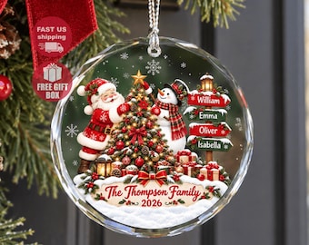 Family Names Christmas Ornament, Family Christmas Ornament 2026, Family of 3/4/5/6 With Pet Christmas Keepsake, Christmas Gift For Family