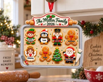 Family & Pet Christmas Cookie Tray Ornament, Custom Names, 3D Raised Acrylic Baking Keepsake, Personalized 2026 Family Gift