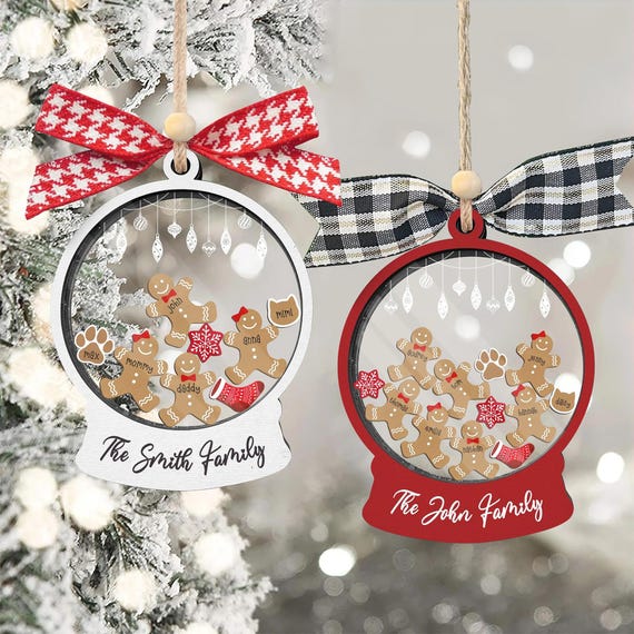 Personalized Gingerbread Family Christmas Shaker Ornament, Custom Xmas Family Ornament 2024, Christmas Cookies Decoration, Xmas Gift