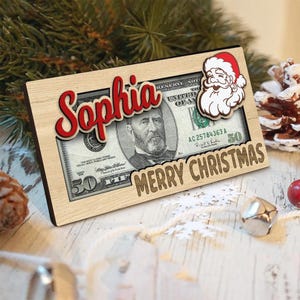Détenteur d’argent en bois de Noël personnalisé, détenteur d’argent de renne, cadeau drôle, détenteur d’argent du Père Noël, cadeau de Noël pour la famille, beau cadeau de Noël
