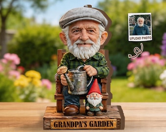Personalized Gnome Couple From Photo, Custom Gardening Acrylic Plaque, Father Gift, Funny Gift for Him, Dad, Growing Old Together Gift