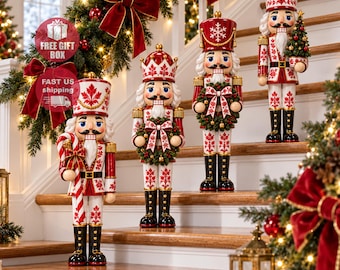 Chinoiserie Nutcracker Wooden Block, Blue White Christmas Decor, Holiday Mantel Shelf Decoration, Nutcracker Figurine