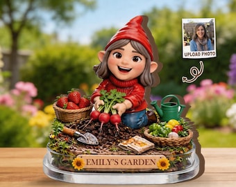Personalized Garden Gnome From Photo, Custom Gardening Plaque, Mothers Day Gift for Mom Grandma, Garden Lady Gift, Garden Lover Decor