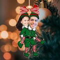 Personalized Couple Funny Elf Photo Ornament, Custom Funny Face For Husband Wife, Photo Gift For Valentine Christmas Anniversary Wedding