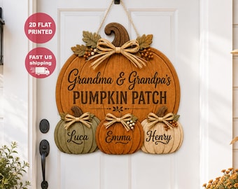 Gepersonaliseerde deurhanger met pompoenveldje voor oma en opa, herfstdecoratie met pompoenveldje, decoratie voor Thanksgiving voor oma, herfstdecoratie