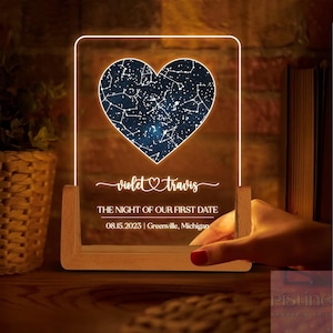 Custom Star Map Night Light, Heart Shape Constellation Map, Personalized Night Sky by Date, Engagement Gift, Wedding Anniversary Gift