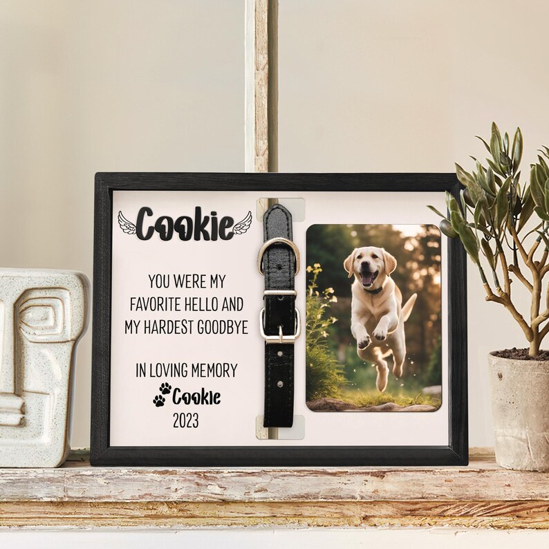 Personalized Pet Memorial Collar Sign, Wooden Dog Memorial Frame With ...