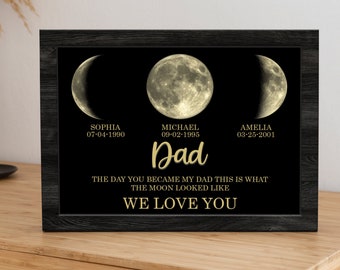 Personalized Moon Phase Print Father's Day Gift Frame, Custom Moon Phase Frame, Gifts for Dad Grandpa, The Day You Were Born Gift