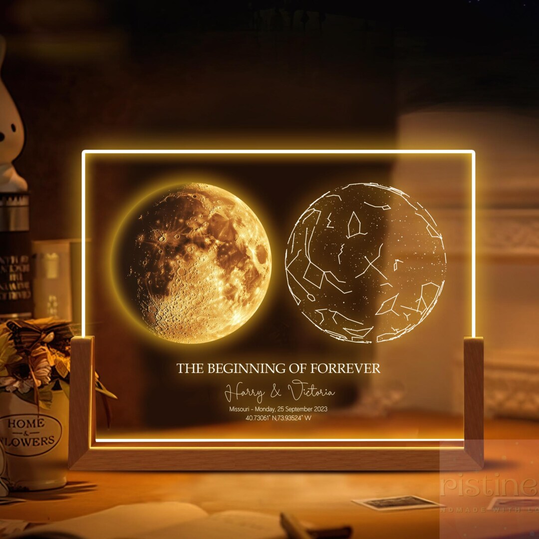 Custom Star Map and Moon Phase by Date and Location, the Night Sky ...