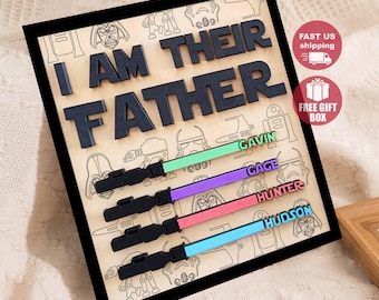 Letrero de madera personalizado "Soy su padre", placa con nombre en 3D con forma de sable de luz, regalo del Día del Padre para papá, decoración de escritorio de ciencia ficción personalizada, regalo para esposo