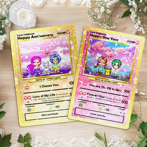 Personalized PKM Anniversary Card, Love Card for Couples, Boyfriend Gift, Girlfriend Gift, Cute Retro. Gamer Valentine Keepsake