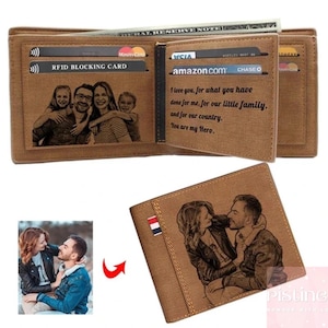Cartera de cuero con grabado de imagen personalizada, cartera con foto grabada personalizada, regalo de Navidad significativo para papá, abuelo, marido