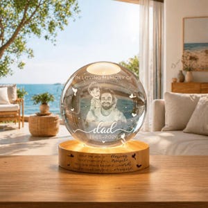 Custom 3D Photo Crystal Ball Light, Loss of Father Gift, Dad Memorial Gift, Sympathy Remembrance Keepsake, First Fathers Day in Heave image 9