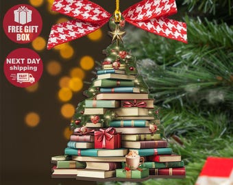 Book Lover Christmas Ornament, Retro Book Wood Ornament, Book Lover Gift, Book Club Gift, Book Lover, Book Reader Gifts, Book Club Ornament