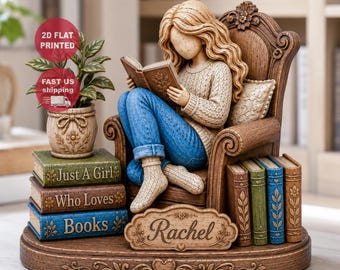 Personalized Wooden Book Lover Block, Just A Girl Who Loves Books Wooden Figurine, Library Decor, Reader Shelf Decoration, Book Lover Gift