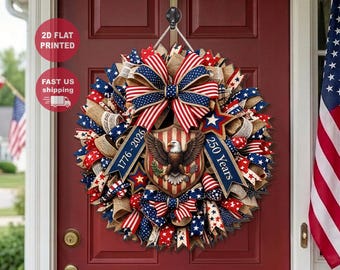 Corona de madera del 250 aniversario de Estados Unidos, placa conmemorativa del águila patriótica para puerta, aniversario de EE. UU. 1776-2026, letrero de águila patriótica para puerta, producto impreso en 2D.